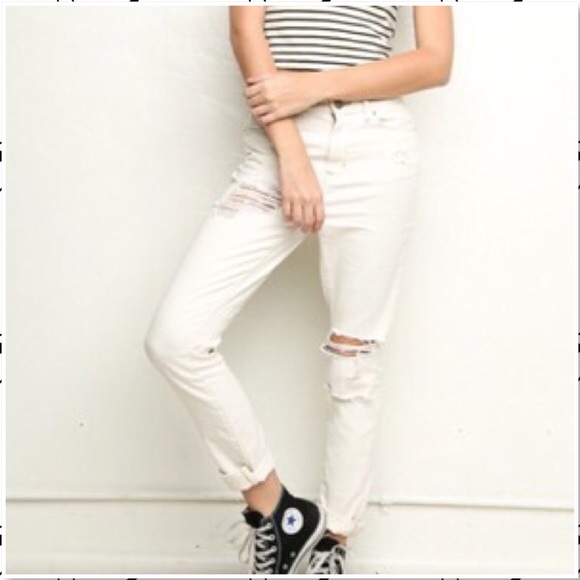 Brandy Melville Denim - Brandy Melville White Distressed Boyfriend Jean 27
